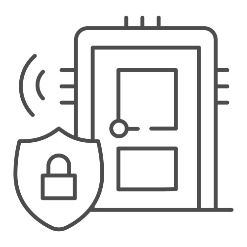 Door with secure lock on emblem thin line icon vector image
