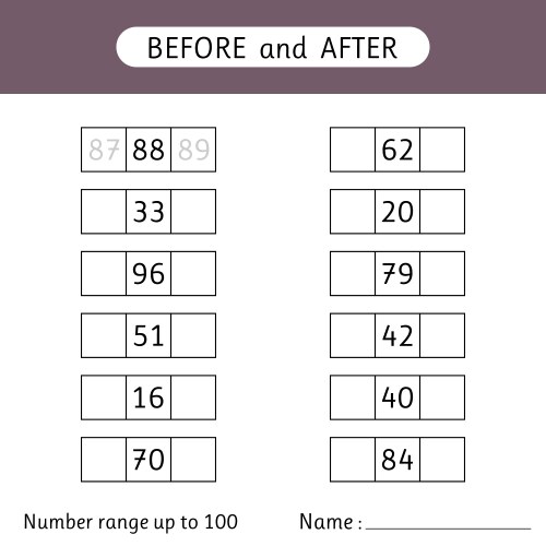 fill in missing numbers before and after vector image vector image