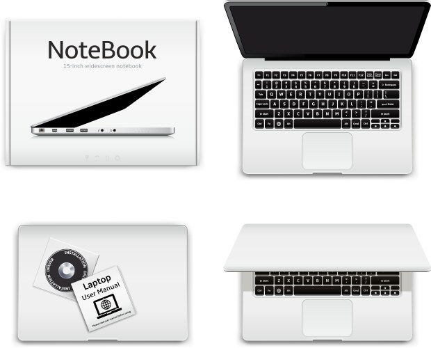 New notebook computer and box with installation vector image