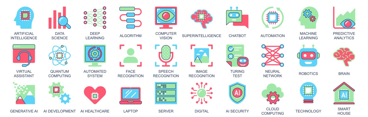 AI Icon Set - Data Science & Machine Learning vector image
