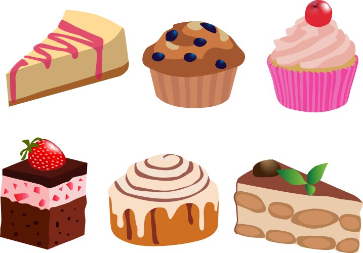 Big set of cakes Royalty Free Vector Image - VectorStock