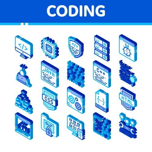 Coding system isometric icons set vector image