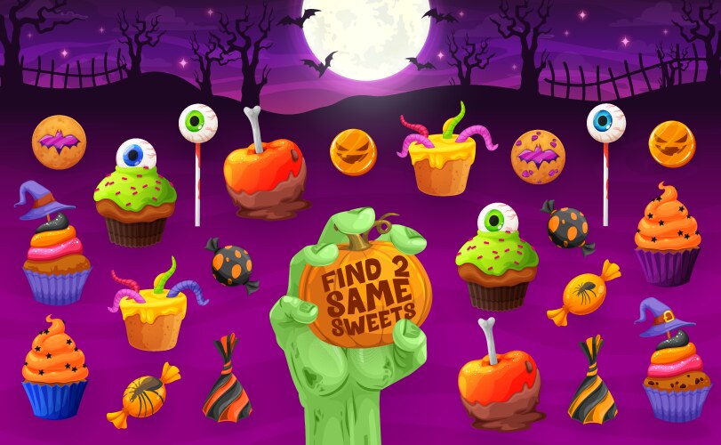 find two same halloween sweets cookie and cakes vector image vector image