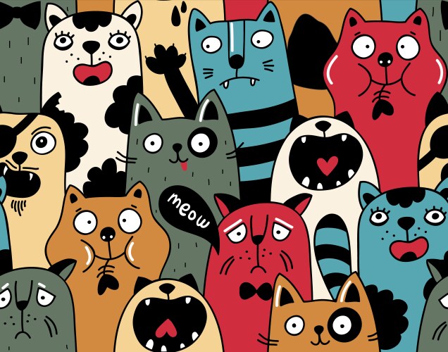 seamless pattern with crowd cats in different vector