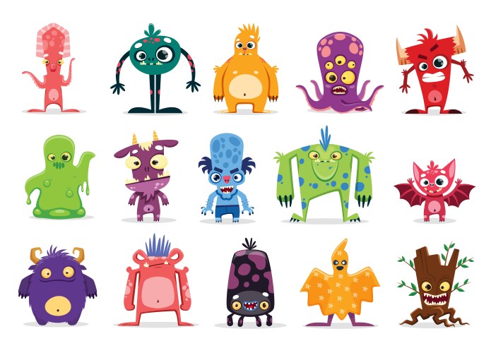 cartoon monster characters alien halloween beast vector