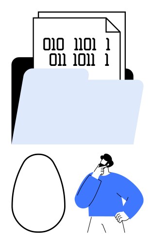 Man contemplating data in a file folder vector image