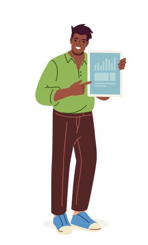Man showing tablet with chart data vector image