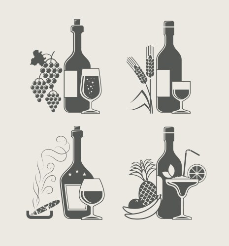 Cocktail drinks black web icon set Royalty Free Vector Image