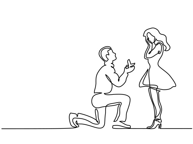 man kneeling offering engagement ring to woman vector image