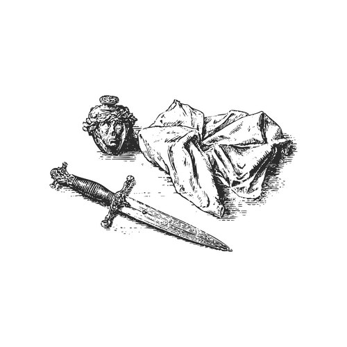 Ornate Dagger and Classical Sculpture Still Life Vector Image