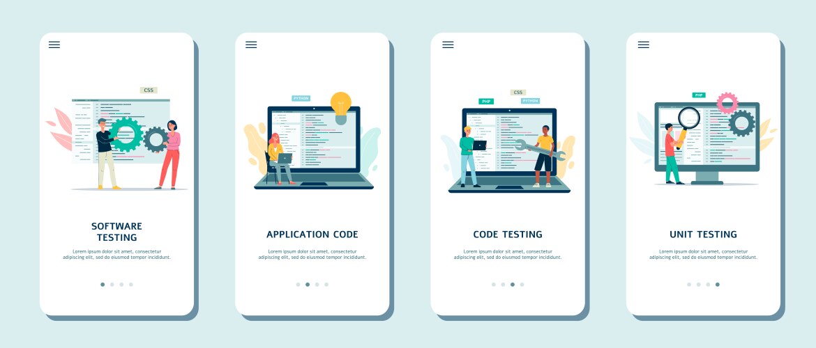 set mobile phone screens with programmers vector image