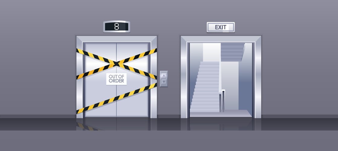 Broken elevator closed for repair or maintenance vector image