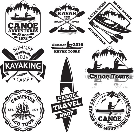 Canoe and Kayak Labels - Adventure Icons Vector Image