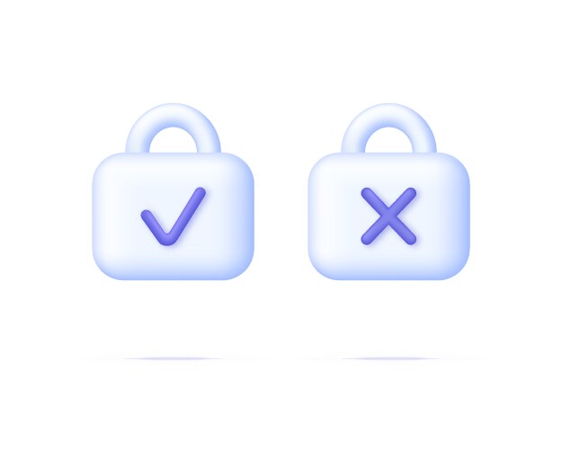 3d lock icons set with check and cross vector image