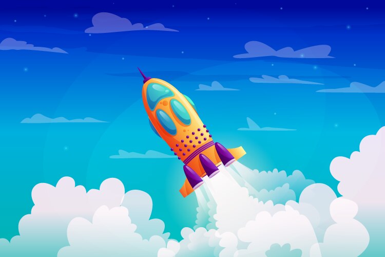 Rocket launching spaceship in space Royalty Free Vector