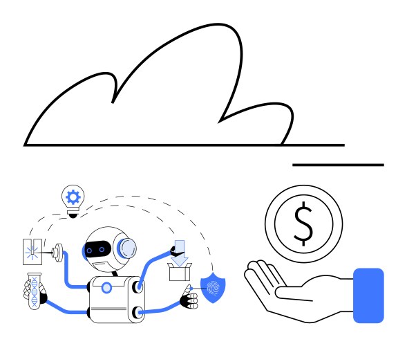 Futuristic robot automating tasks with cloud vector image