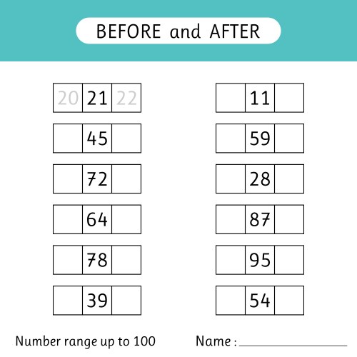 fill in missing numbers before and after vector image vector image