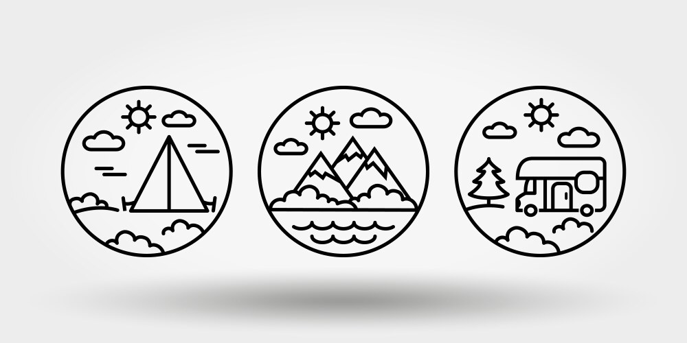 Nature vacation camping set icons logos vector image