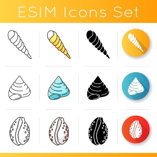 Sea shells seashell silhouettes set Royalty Free Vector