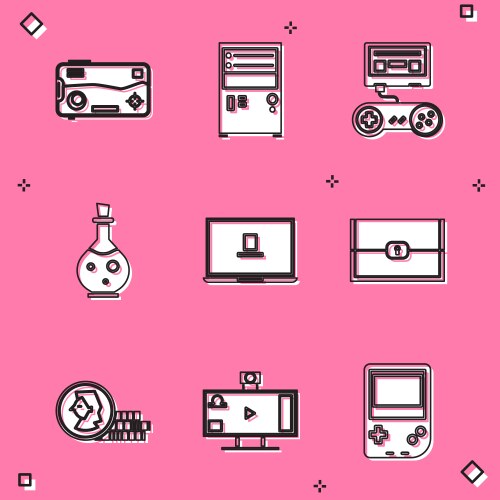 Set mobile and playing in game computer vector image