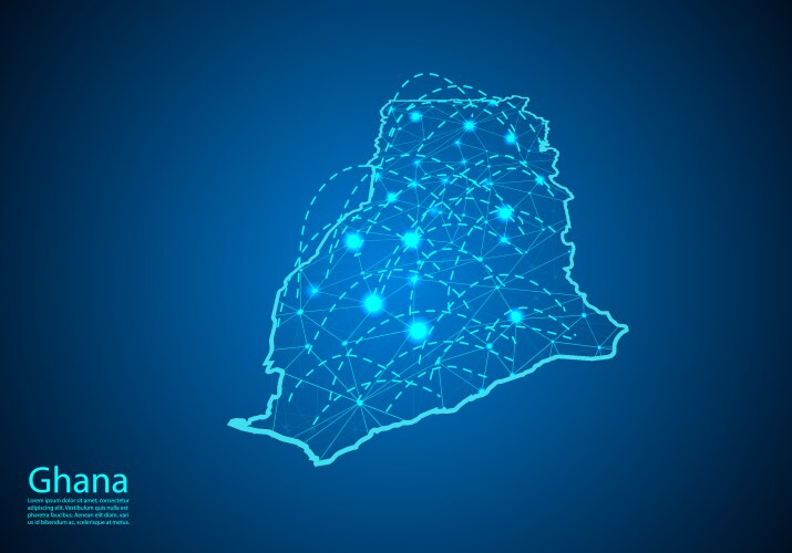 Ghana map with nodes linked by lines concept vektorbild