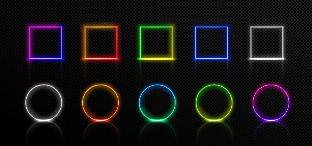 Neon frames isolated led square and round borders vector image