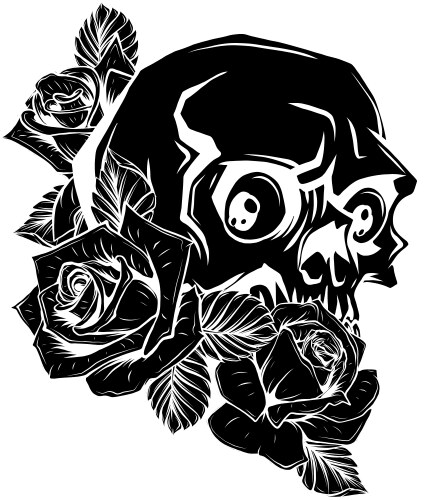 Black silhouette of vintage human skull tattoo Vector Image