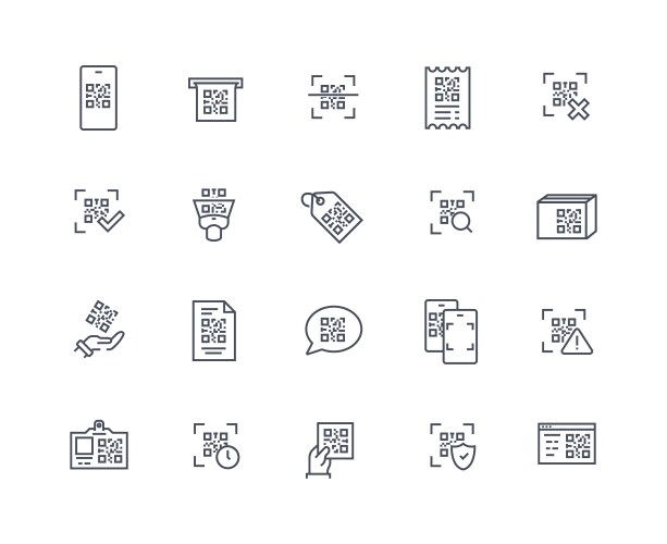 Qr code outline icons set vector image