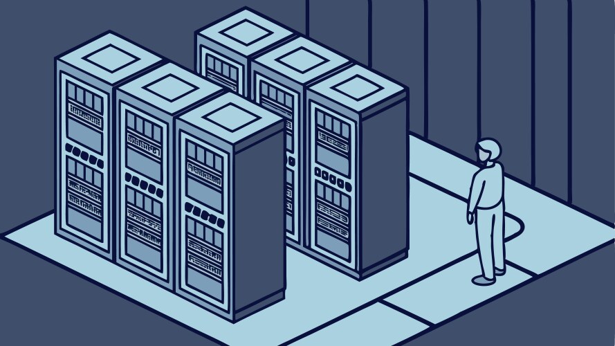 Rows of server racks in a modern data center vector image