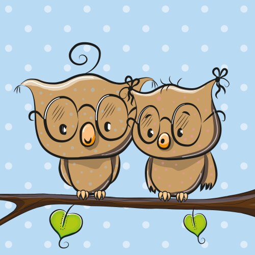 Greeting card two cute cartoon owl Royalty Free Vector Image