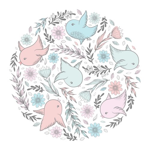 round frame from hand drawn cute birds vector