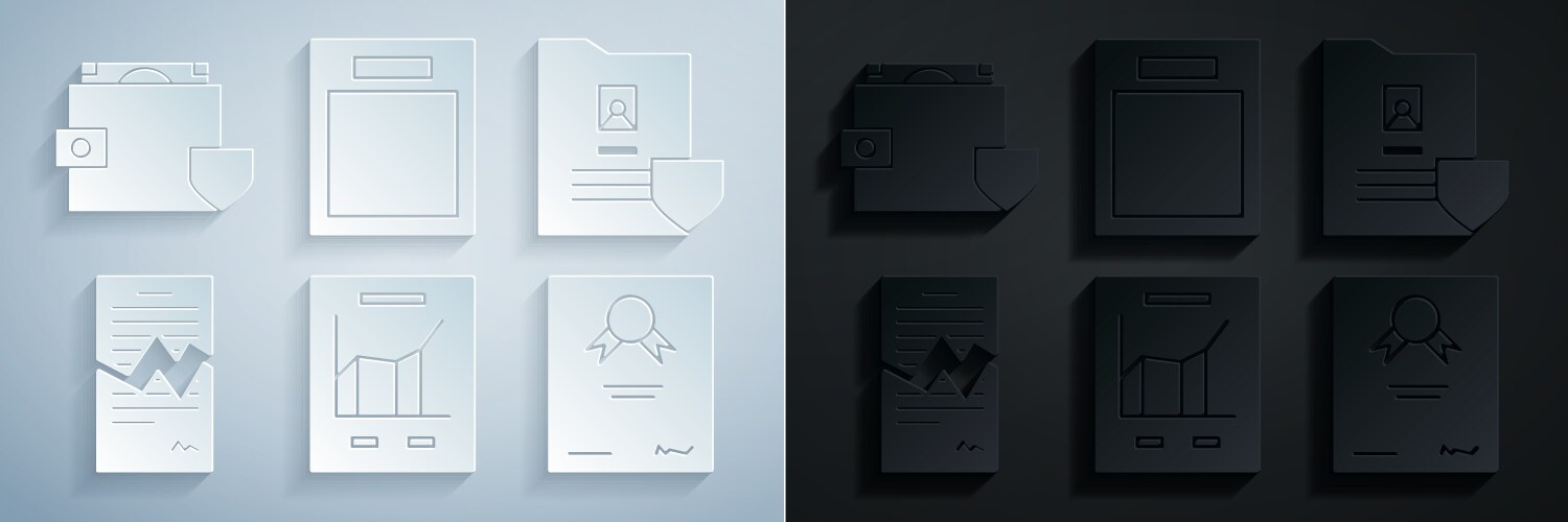 Set document with graph chart shield torn vector image