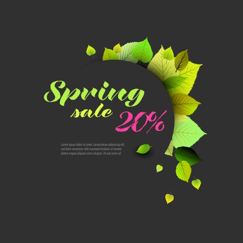 spring minimalist sale label with leaves on dark vector image vector image