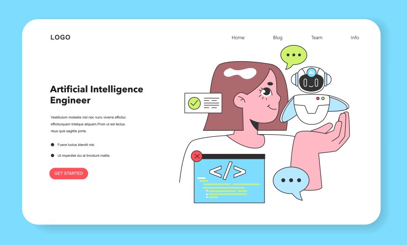 An artificial intelligence engineer is engaged vector image