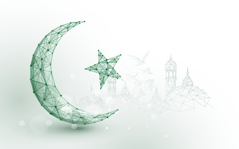 Moon star islam religion form lines and particle vector image