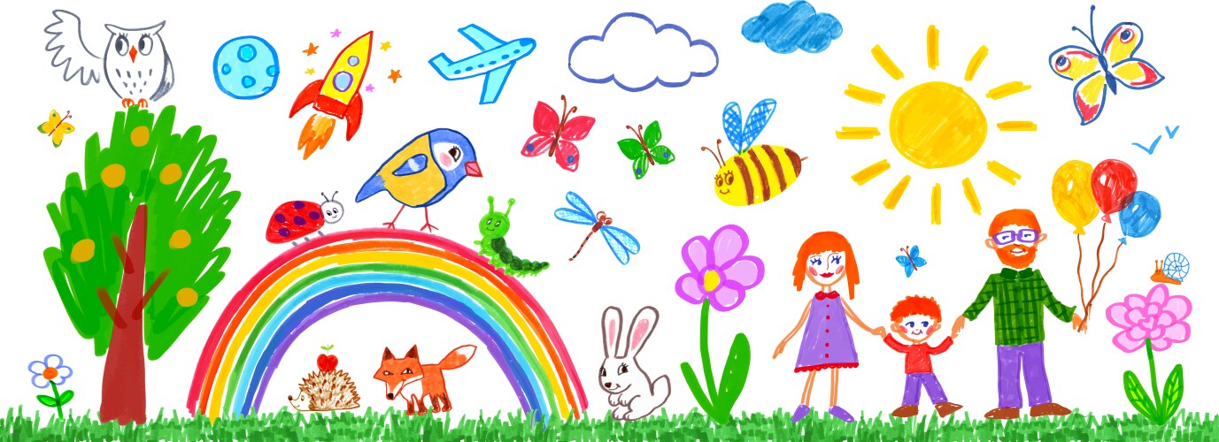 Child's Summer Family Drawing Vector Image