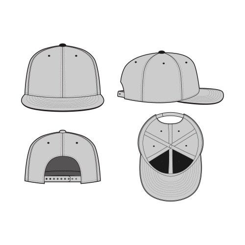 6-panel snapback cap fitted technical Vector Image