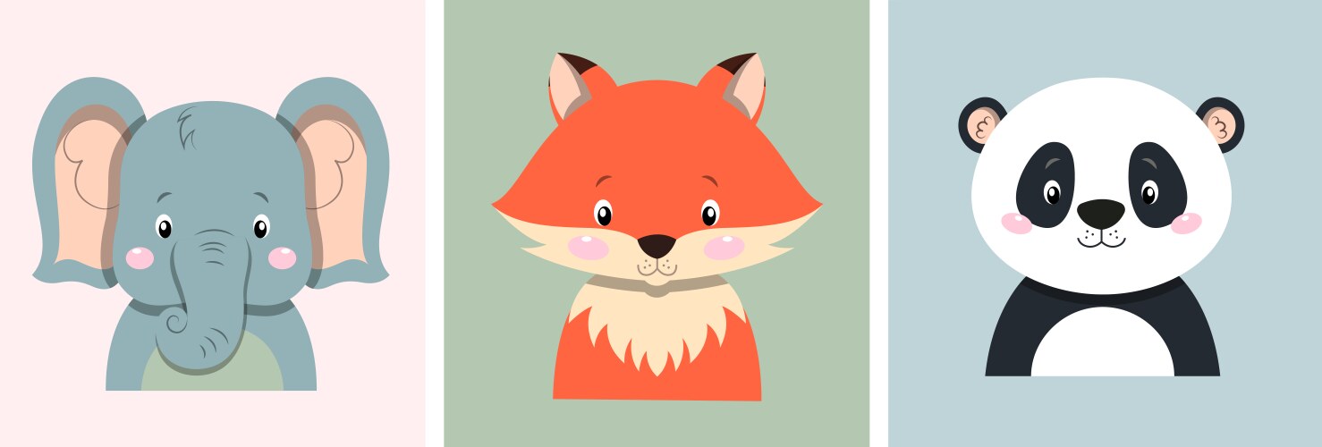 Cute baby animals bear and fox Royalty Free Vector Image