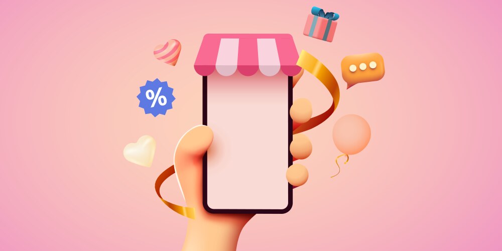 Hand holding mobile smart phone with shopp app vector image