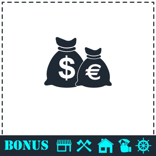 Money bags with currency symbols icon flat vector image