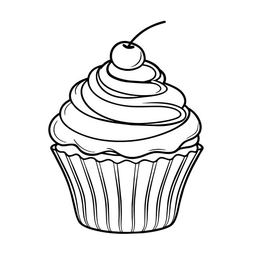 Cupcake Line Drawing Cupcake With Orange Slice. Line Art. Coloring