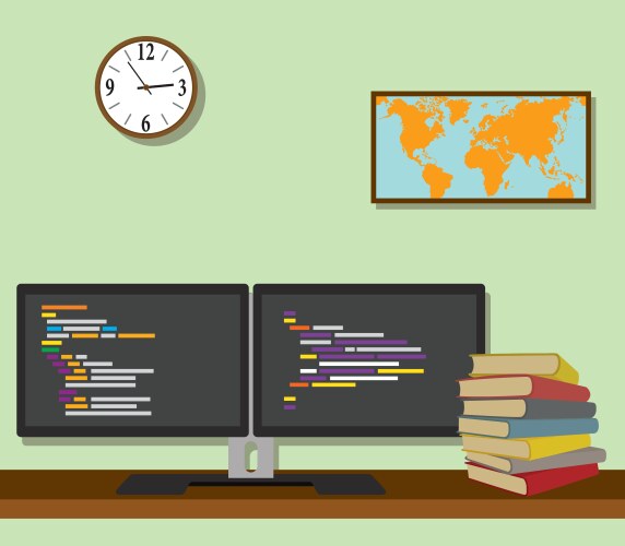 Double monitor with code program programming vector image