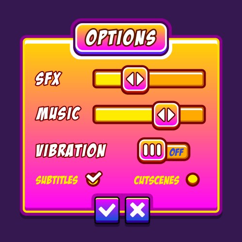 options menu space style game buttons asset vector