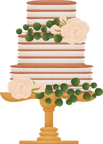Three-tiered striped cake with white flowers Vector Image