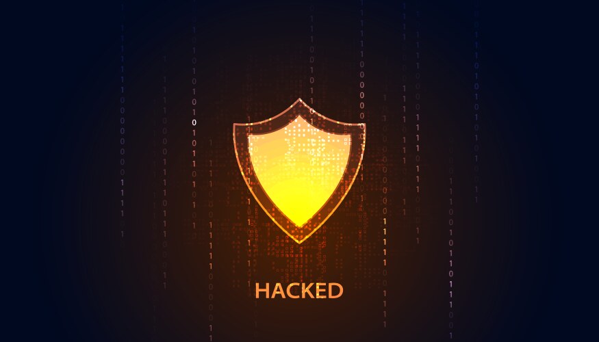 concept shield and hacked binary cyber security vector image