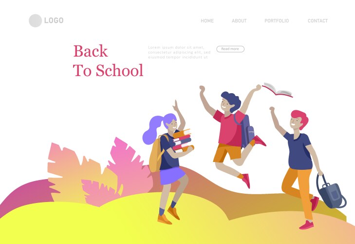 Landing page template with happy school children Vector Image