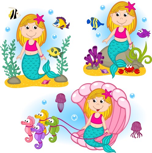 Mermaid Underwater Collection Vector Image