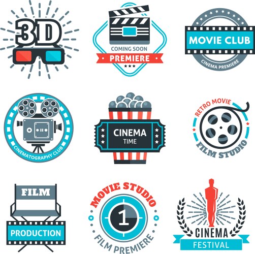 cinema colorful emblems vector