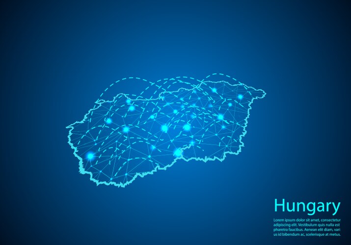 Hungary map with nodes linked by lines concept vector image