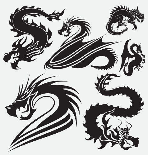 Black Dragon Set Vector Image